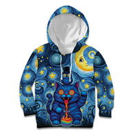 Trippy Cat and Owl Kid Hoodie Starry Psychedelic Vibes - Wonder Print Shop
