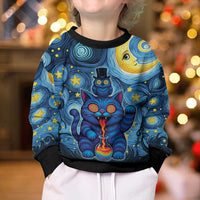 Trippy Cat and Owl Kid Ugly Christmas Sweater Starry Psychedelic Vibes - Wonder Print Shop