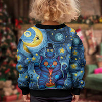 Trippy Cat and Owl Kid Ugly Christmas Sweater Starry Psychedelic Vibes - Wonder Print Shop