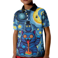 Trippy Cat and Owl Kid Polo Shirt Starry Psychedelic Vibes - Wonder Print Shop