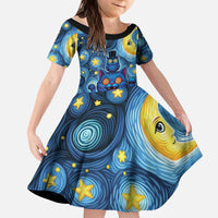 Trippy Cat and Owl Kid Short Sleeve Dress Starry Psychedelic Vibes - Wonder Print Shop
