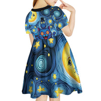 Trippy Cat and Owl Kid Short Sleeve Dress Starry Psychedelic Vibes - Wonder Print Shop