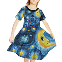 Trippy Cat and Owl Kid Short Sleeve Dress Starry Psychedelic Vibes - Wonder Print Shop