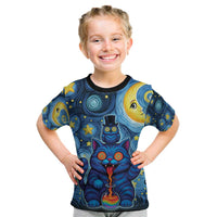 Trippy Cat and Owl Kid T Shirt Starry Psychedelic Vibes - Wonder Print Shop