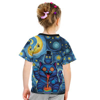 Trippy Cat and Owl Kid T Shirt Starry Psychedelic Vibes - Wonder Print Shop