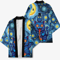 Trippy Cat and Owl Kimono Starry Psychedelic Vibes - Wonder Print Shop
