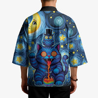 Trippy Cat and Owl Kimono Starry Psychedelic Vibes - Wonder Print Shop