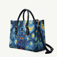 Trippy Cat and Owl Leather Bag Starry Psychedelic Vibes - Wonder Print Shop