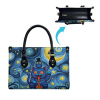 Trippy Cat and Owl Leather Bag Starry Psychedelic Vibes - Wonder Print Shop