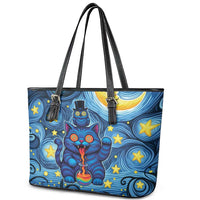 Trippy Cat and Owl Leather Tote Bag Starry Psychedelic Vibes - Wonder Print Shop