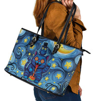 Trippy Cat and Owl Leather Tote Bag Starry Psychedelic Vibes - Wonder Print Shop