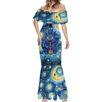 Trippy Cat and Owl Mermaid Dress Starry Psychedelic Vibes - Wonder Print Shop