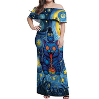 Trippy Cat and Owl Off Shoulder Maxi Dress Starry Psychedelic Vibes - Wonder Print Shop