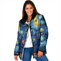 Trippy Cat and Owl Padded Jacket Starry Psychedelic Vibes - Wonder Print Shop