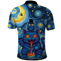 Trippy Cat and Owl Polo Shirt Starry Psychedelic Vibes - Wonder Print Shop