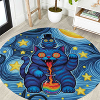 Trippy Cat and Owl Round Carpet Starry Psychedelic Vibes - Wonder Print Shop