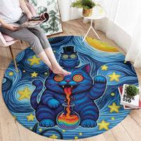 Trippy Cat and Owl Round Carpet Starry Psychedelic Vibes - Wonder Print Shop