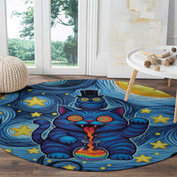 Trippy Cat and Owl Round Carpet Starry Psychedelic Vibes - Wonder Print Shop