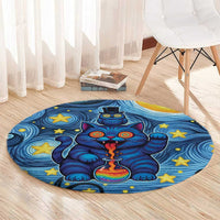 Trippy Cat and Owl Round Carpet Starry Psychedelic Vibes - Wonder Print Shop