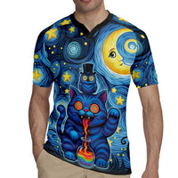 Trippy Cat and Owl Rugby Jersey Starry Psychedelic Vibes - Wonder Print Shop