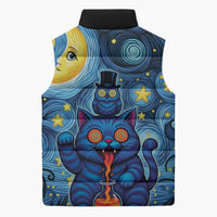 Trippy Cat and Owl Sleeveless Puffer Jacket Starry Psychedelic Vibes - Wonder Print Shop