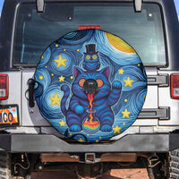 Trippy Cat and Owl Spare Tire Cover Starry Psychedelic Vibes - Wonder Print Shop