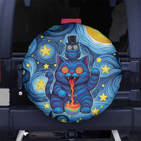 Trippy Cat and Owl Spare Tire Cover Starry Psychedelic Vibes - Wonder Print Shop
