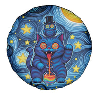 Trippy Cat and Owl Spare Tire Cover Starry Psychedelic Vibes - Wonder Print Shop