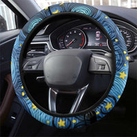 Trippy Cat and Owl Steering Wheel Cover Starry Psychedelic Vibes - Wonder Print Shop