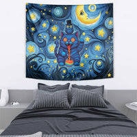 Trippy Cat and Owl Tapestry Starry Psychedelic Vibes - Wonder Print Shop