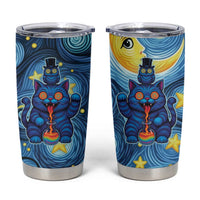 Trippy Cat and Owl Tumbler Cup Starry Psychedelic Vibes - Wonder Print Shop