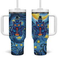 Trippy Cat and Owl Tumbler With Handle Starry Psychedelic Vibes - Wonder Print Shop