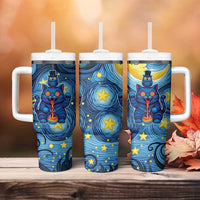 Trippy Cat and Owl Tumbler With Handle Starry Psychedelic Vibes - Wonder Print Shop