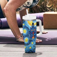 Trippy Cat and Owl Tumbler With Handle Starry Psychedelic Vibes - Wonder Print Shop