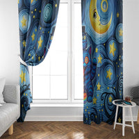 Trippy Cat and Owl Window Curtain Starry Psychedelic Vibes - Wonder Print Shop