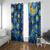 Trippy Cat and Owl Window Curtain Starry Psychedelic Vibes - Wonder Print Shop