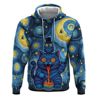 Trippy Cat and Owl Zip Hoodie Starry Psychedelic Vibes - Wonder Print Shop