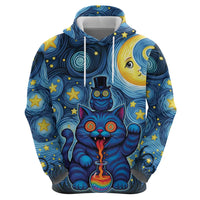 Trippy Cat and Owl Zip Hoodie Starry Psychedelic Vibes - Wonder Print Shop