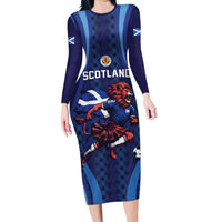 Custom World Football 2026 Scotland Long Sleeve Bodycon Dress Lion Mascot Go Scottish