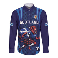Custom World Football 2026 Scotland Long Sleeve Button Shirt Lion Mascot Go Scottish