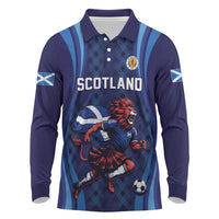 Custom World Football 2026 Scotland Long Sleeve Polo Shirt Lion Mascot Go Scottish