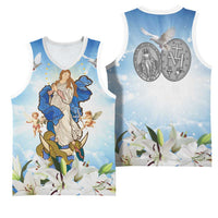 Italy Immaculate Conception Feast Day Basketball Jersey Virgin Mary with Cross And Lily Flower - Wonder Print Shop