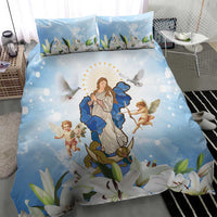 Italy Immaculate Conception Feast Day Bedding Set Virgin Mary with Cross And Lily Flower - Wonder Print Shop