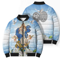 Italy Immaculate Conception Feast Day Bomber Puffer Jacket Virgin Mary with Cross And Lily Flower - Wonder Print Shop
