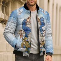 Italy Immaculate Conception Feast Day Bomber Puffer Jacket Virgin Mary with Cross And Lily Flower - Wonder Print Shop