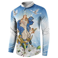 Italy Immaculate Conception Feast Day Button Sweatshirt Virgin Mary with Cross And Lily Flower LT19