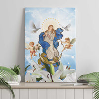 Italy Immaculate Conception Feast Day Canvas Wall Art Virgin Mary with Cross And Lily Flower - Wonder Print Shop