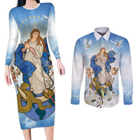 Italy Immaculate Conception Feast Day Couples Matching Long Sleeve Bodycon Dress and Long Sleeve Button Shirt Virgin Mary with Cross And Lily Flower LT19