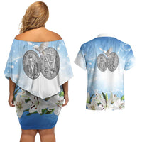 Italy Immaculate Conception Feast Day Couples Matching Off Shoulder Short Dress and Hawaiian Shirt Virgin Mary with Cross And Lily Flower LT19