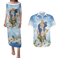 Italy Immaculate Conception Feast Day Couples Matching Puletasi and Hawaiian Shirt Virgin Mary with Cross And Lily Flower LT19